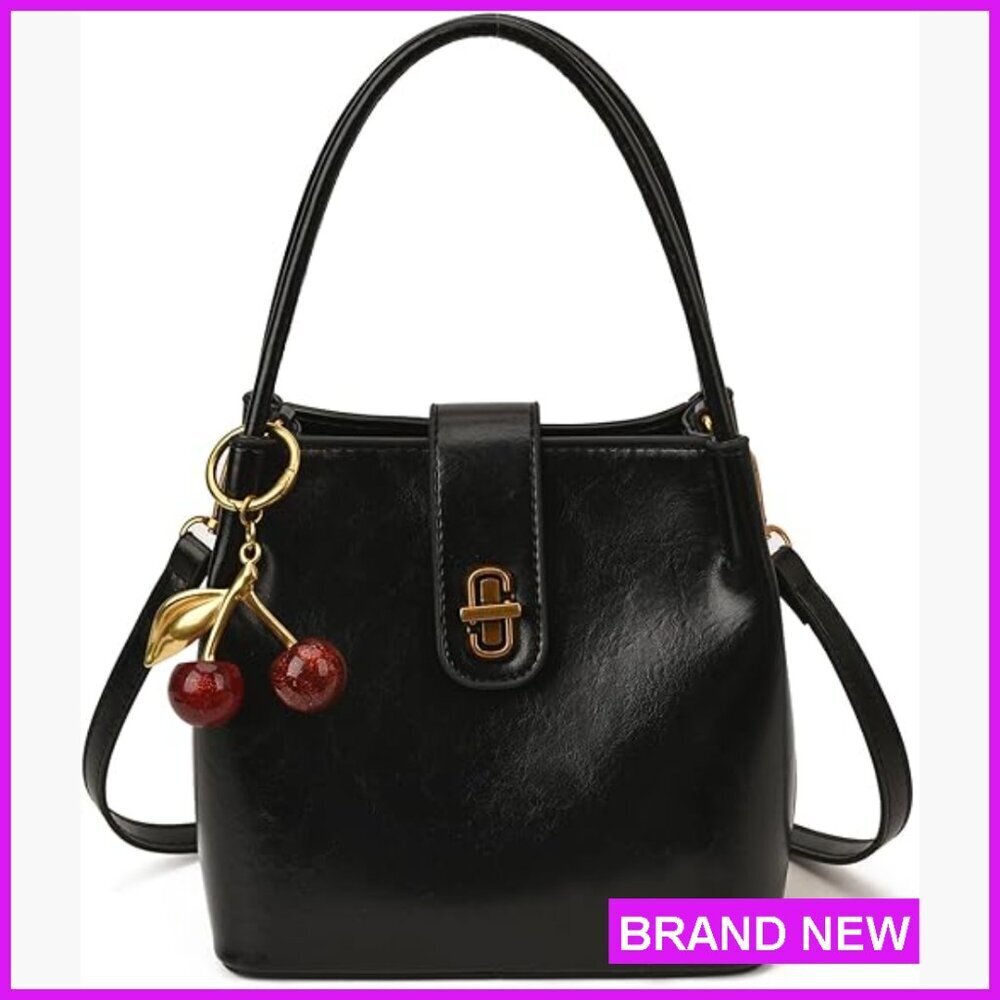 Vegan Leather Tote Shoulder Bag Retro Bucket Satchel Crossbody Adjustable Strap